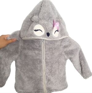 GYMBOREE Zippered Koala Teddy Grey Fuzzy Jacket 3D Ears Face Pink Bow on Hood 2T